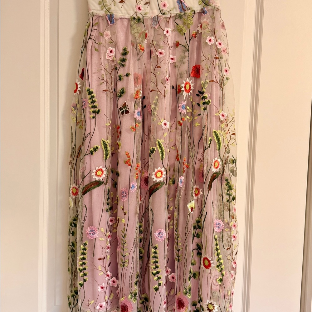 Floral Embroidered Pink Skirt